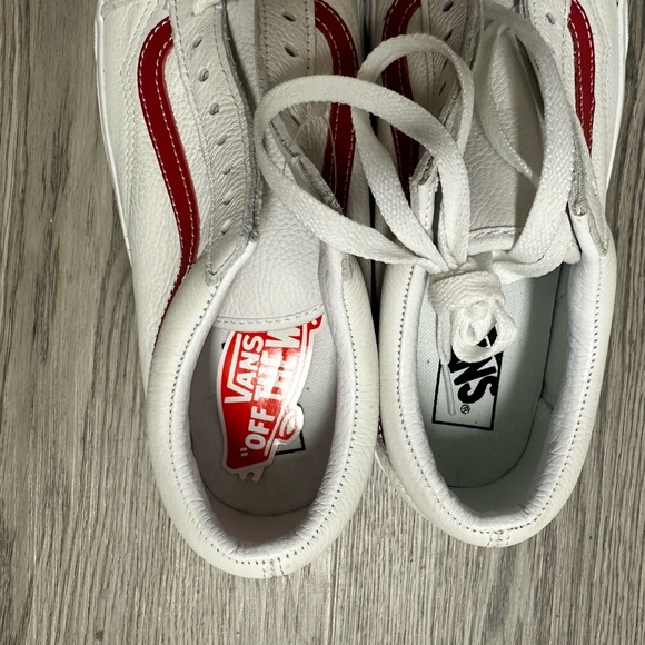 Vans Old Skool Leather Pop Shoes Sneakers 8 M White Red Stripe Laced No Box - Picture 5 of 11